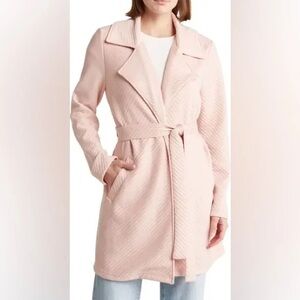 Solitaire Beige Chevron Faux Suede Belted Jacket